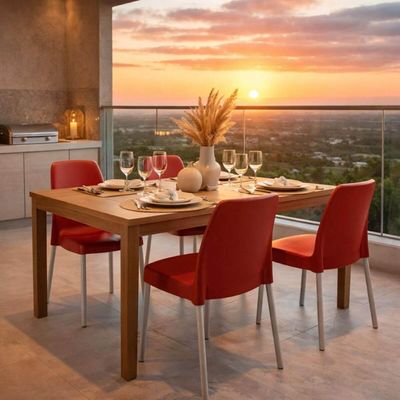 Jogo 4 Cadeiras Tramontina Summa Vanda Plástico Pés Alumínio Jardim Área Gourmet Cozinha Vermelho
