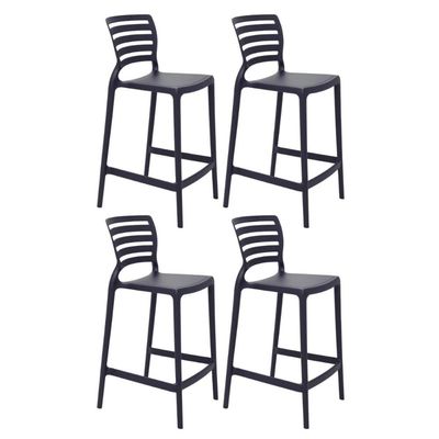 Kit 4 Cadeiras Altas Tramontina Plástico Resistente Grafite Banqueta Bar Bancada Cozinha Summa Sofia