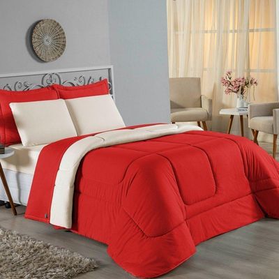 Edredom Casal Nobre 1 Peça Dupla Face 2,00m X 2,20m Malha 100% Algodão - Vermelho / Palha