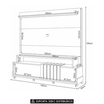 Estante Painel De 65 Pol 180cm Cloe H01 Castanho-off White - Mpozenato