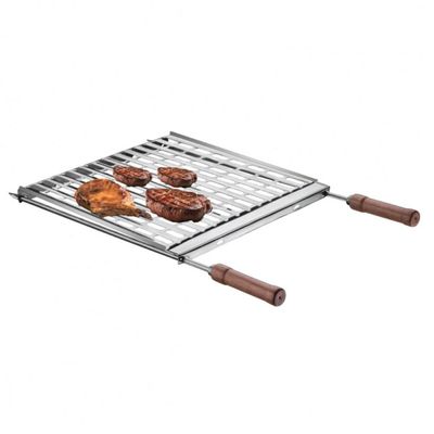 Grelha para Churrasqueira 70x40cm Inox Coletor De Gordura Cabos Em Madeira Utimil