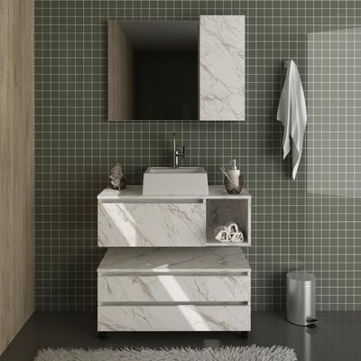 Conjunto Para Banheiro Bn3617 Mármore Branco Com Cuba Branca 35X34Cm Tecnomobili