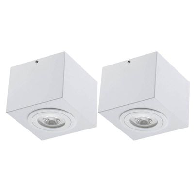Kit 2 Plafons de Sobrepor Luminária Quadrada de Teto Branca Aluzinc Dital Sala Cozinha