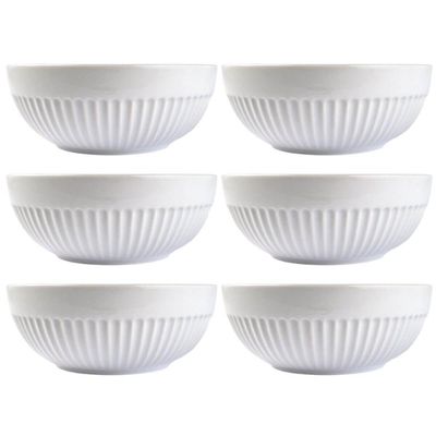 Conjunto 6 Tigelas Brancas 630ml Média Caneladas Assar Servir Germer Molhos Saladas