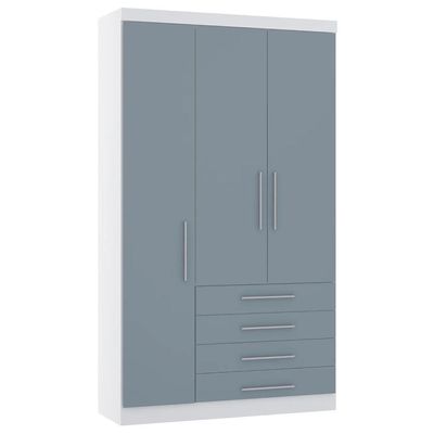 Guarda Roupa Solteiro 132cm 3 Portas 4 Gavetas Taiga Branco/grey L01 - Mpozenato