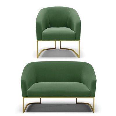 Namoradeira E Poltrona Base Industrial Dourado Stella Suede D03 - D'rossi Cor Verde