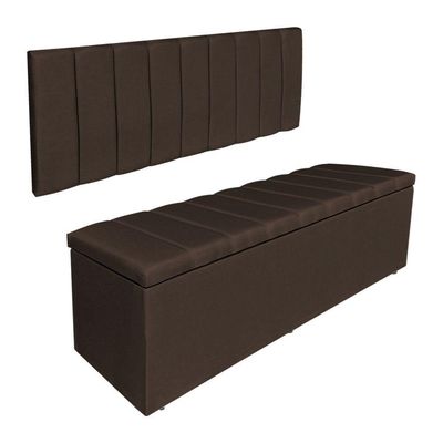Kit Cabeceira Painel E Calçadeira Recamier Baú Solteiro 0,90m Holanda Suede - Pallazio Cor Marrom