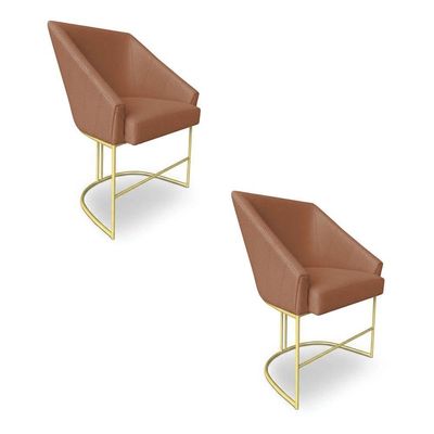 Kit 2 Poltronas Luxo Alana Bouclê Base Ferro Dourado - Pallazio Cor Terracota