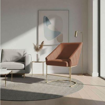 Kit 2 Poltronas Luxo Alana Bouclê Base Ferro Dourado - Pallazio Cor Terracota