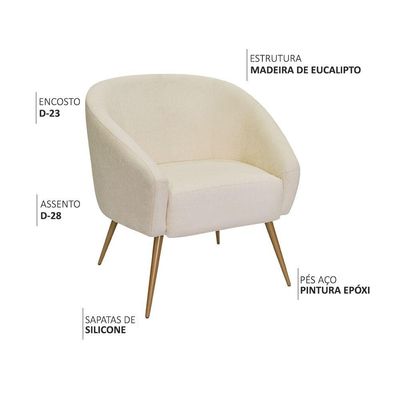 Poltrona Sala De Estar Mona Pés Aço Ouro Fosco Bouclé Off White - Nexta Casa