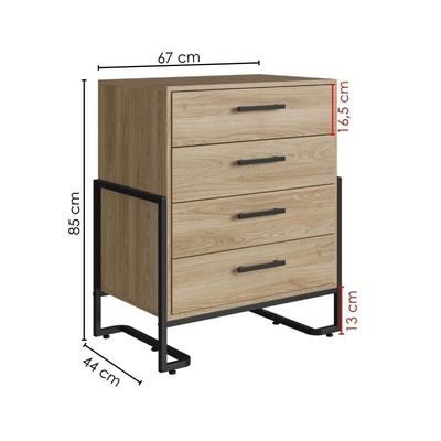 Comoda 4 Gavetas P1061 67 Cm Oak Preto Pp Milani Store Oak Preto