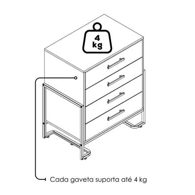 Comoda 4 Gavetas P1061 67 Cm Oak Preto Pp Milani Store Oak Preto
