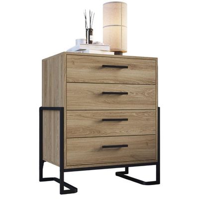 Comoda 4 Gavetas P1061 67 Cm Oak Preto Pp Milani Store Oak Preto