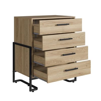 Comoda 4 Gavetas P1061 67 Cm Oak Preto Pp Milani Store Oak Preto