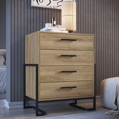 Comoda 4 Gavetas P1061 67 Cm Oak Preto Pp Milani Store Oak Preto