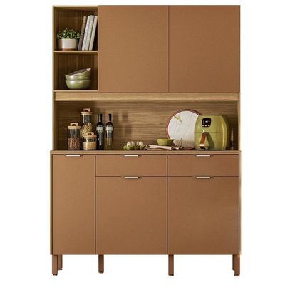 Armário De Cozinha Compacto Flora 5 Portas 2 Gavetas Com Nicho P/micro-ondas 1,44m - Freijó/caramelo
