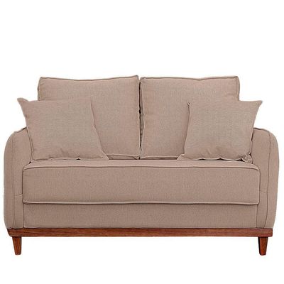 Sofa Sena 3 Lugares Base De Madeira Para Sala Hotel Linho Bege