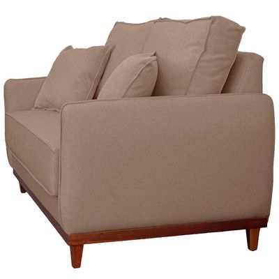 Sofa Sena 3 Lugares Base De Madeira Para Sala Hotel Linho Bege