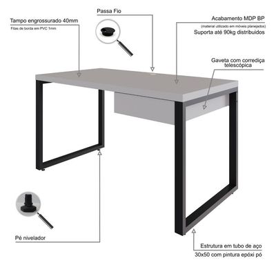 Mesa Operacional C-01gav. 135x70x75cm Yon - Off White-est.preta Off White-est.preta