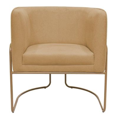 Kit 02 Poltronas Decorativas Betina Base Aço Ouro Fosco Bouclé Camel - Nexta Casa