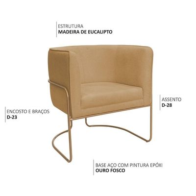 Kit 02 Poltronas Decorativas Betina Base Aço Ouro Fosco Bouclé Camel - Nexta Casa