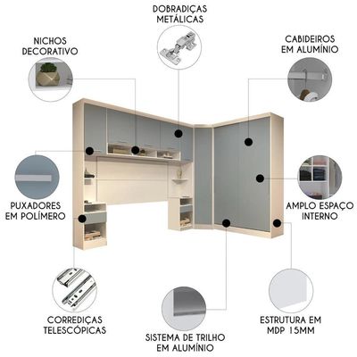 Guarda Roupa Casal Modulado Cp07 Taiga Branco/grey L01 - Mpozenato