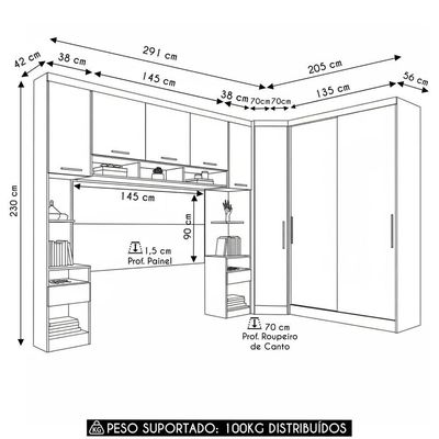 Guarda Roupa Casal Modulado Cp07 Taiga Branco/grey L01 - Mpozenato