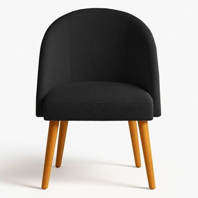 Kit 02 Cadeiras Poltrona De Jantar Estofada Luna Boucle Preto Pés Palito Castanho - Pallazio