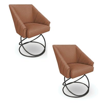 Kit 2 Poltronas Luxo Alana Bouclê Base Luxo Preto - Pallazio Cor Terracota