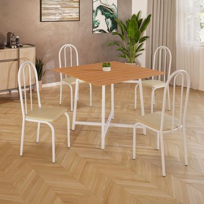 Conjunto Sala De Jantar 90x90 Ilhabela 4 Cad Branca C- Creme