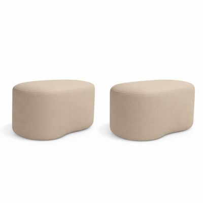 Kit 2 Puff Orgânico Curvo Feijão Sala Redondo Confortável Moderno Suede Bege