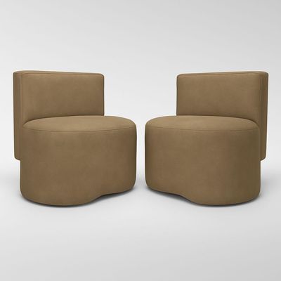 Kit 2 Puff Orgânico Feijão Curvo Redondo Com Encosto Sala Quarto Confortável Resistente Suede Capuccino