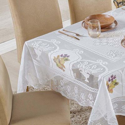 Toalha De Mesa Em Renda Retangular Com Transfer 2,70m X 1,60m 100% Poliéster - Flores