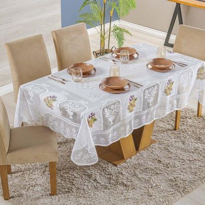Toalha De Mesa Em Renda Retangular Com Transfer 2,70m X 1,60m 100% Poliéster - Flores