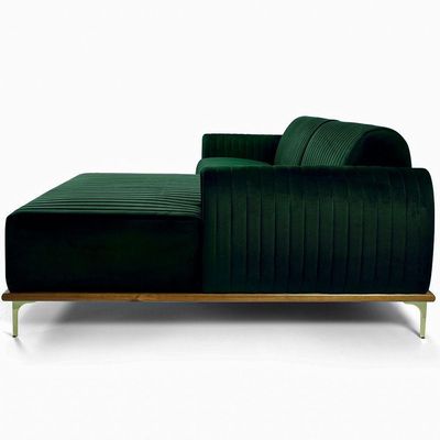 Sofá Molino 3 Lugares 230cm Chaise Esquerdo Pés Gold Veludo Verde - Nexta Casa