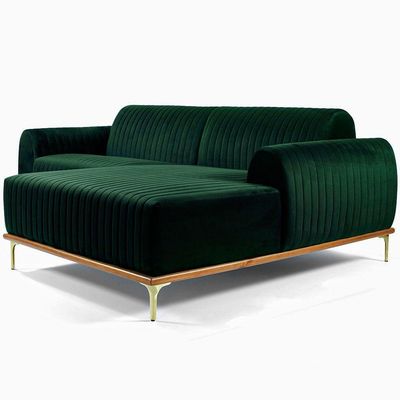 Sofá Molino 3 Lugares 230cm Chaise Esquerdo Pés Gold Veludo Verde - Nexta Casa
