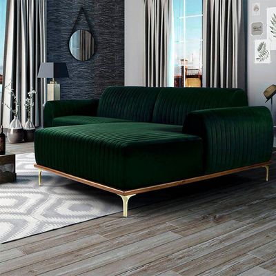 Sofá Molino 3 Lugares 230cm Chaise Esquerdo Pés Gold Veludo Verde - Nexta Casa