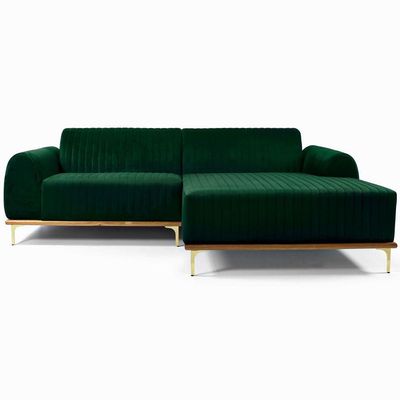 Sofá Molino 3 Lugares 230cm Chaise Esquerdo Pés Gold Veludo Verde - Nexta Casa