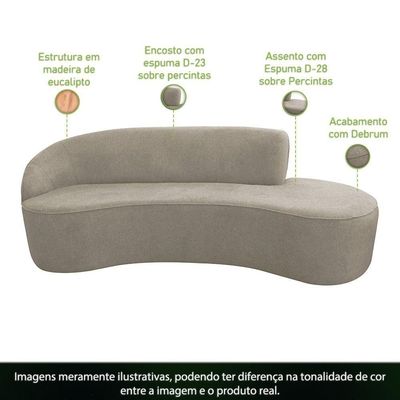 Sofá Curvo 04 Lugares 230cm Eron Braço Direito Suede Camurça Bege - Nexta Casa