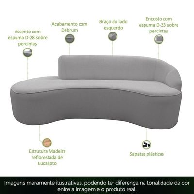 Sofá Curvo 03 Lugares 210cm Eron Braço Esquerdo Bouclé Cinza Claro - Nexta Casa