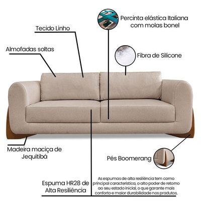 Sofá 2 Lugares 1,60m Lottus Areia Pés Castanho-Pallazio