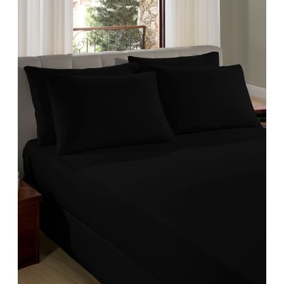 Lençol Liso Queen Com Elástico Vivaldi Preto UN / Preto