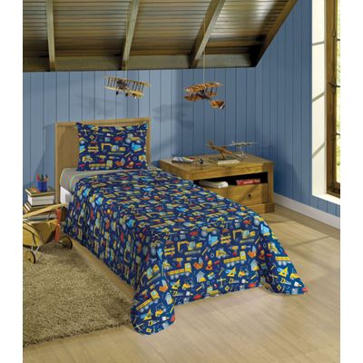 Jogo de Cama Infantil 2 Peças Estampado Lepper Azul Marinho UN / Azul Marinho