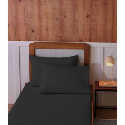 Jogo De Cama Solteiro Malha 2 Peças Liso Vivaldi Preto UN / Preto