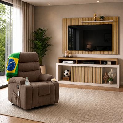 Combo Copa do Mundo Painel Rack Life + Poltrona Confort  Caemmun Marrom