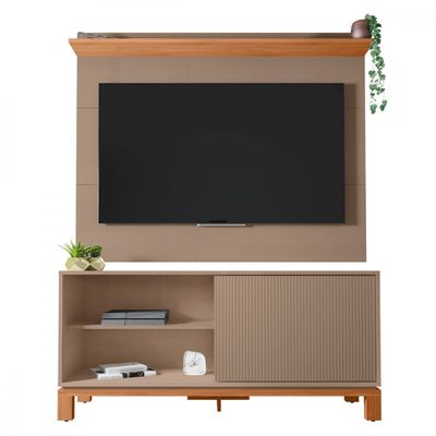 Combo Sala Copa Painel Rack Jace + Poltrona Cadeira Aero Caemmun Cinza