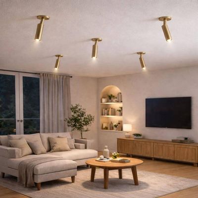 Kit 2 Spots Cilíndricos Sobrepor Direcionável G9 Alumínio Dourado Iluminação Focal Neo Dital
