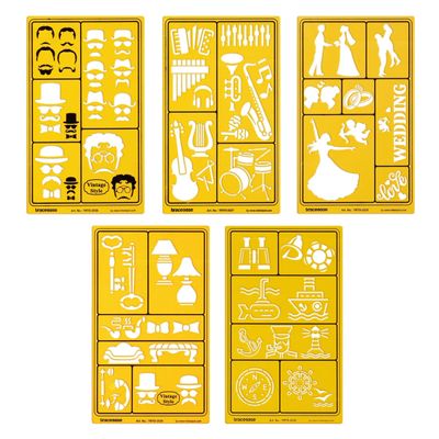 Traceease Estênceis Multi-Padrão para Desenho e Artesanato DIY — Mediterrâneo, Vintage e Silhueta de Casamento, 5 Peças - IBA Crafts Amarelo