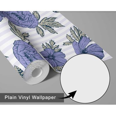 Papel de Parede Autoadesivo Estampa Listrada de Peônias, Vinil Impermeável Removível Roxo para Quarto e Sala de Jantar - S4sassy 63,5 cm (L) × 304,8 cm (C) / Roxo - Vinil Liso