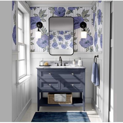 Papel de Parede Autoadesivo Estampa Listrada de Peônias, Vinil Impermeável Removível Roxo para Quarto e Sala de Jantar - S4sassy 63,5 cm (L) × 304,8 cm (C) / Roxo - Vinil Liso